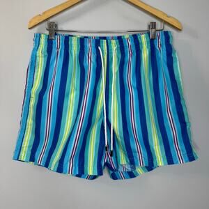 98 Coast Av Trunk Short Swimwear Blue Striped Coastal Beach Vacation Men's XL